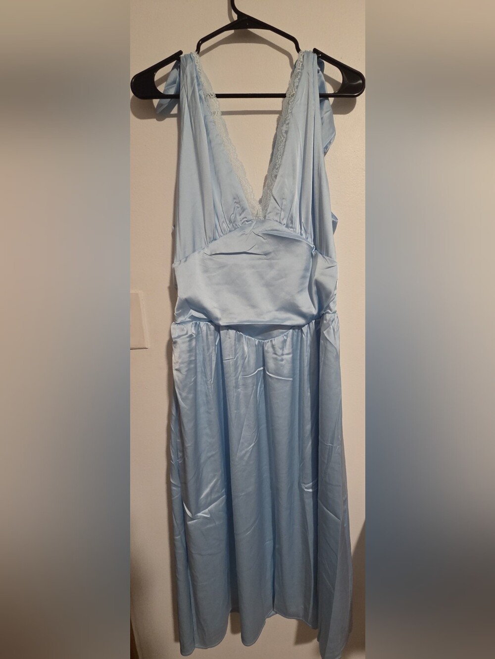NWT Cider Satin V-neck Lace Trim Sleeveless Flared Maxi Dress